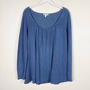 Eileen Fisher Blue Natural Linen Scoop Neck Long Sleeve Lightweight Sweater Top